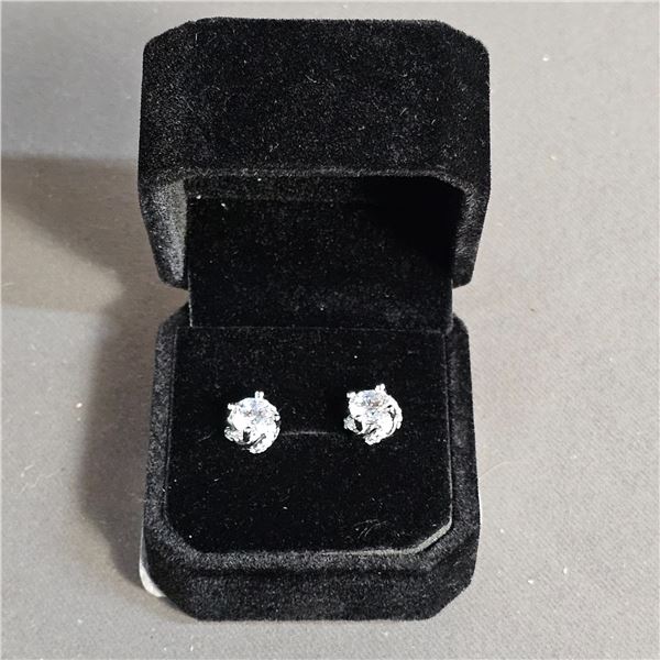 *NEW* PLATINUM PLATED SIMULATED DIAMOND (CZ) SWIRL HALO STUD EARRINGS: 1CT EARRINGS