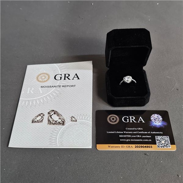*NEW* PLATED 1CT MOISSANITE LAB DIAMOND HEART HALO RING: RESIZABLE, GH, VVS1, GRA REPORT
