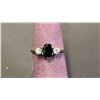 Image 1 : 9KT YELLOW & WHITE GOLD RING SET WITH OVAL BLUE SAPPHIRE & 2 CUBIC ZIRCONIA: SIZE 7