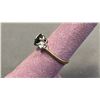 Image 2 : 9KT YELLOW & WHITE GOLD RING SET WITH OVAL BLUE SAPPHIRE & 2 CUBIC ZIRCONIA: SIZE 7