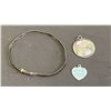 Image 1 : SMALL SILVER BRACELET (BENT), SILVER AQUARIUS PENDANT & SILVER HEART PENDANT INSCRIBED "S+K 1973"