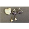 Image 1 : 14KT GOLD PEARL EARRINGS, FASHION EARRINGS WITH PURPLE STONES & SILVER HEART LOCKET