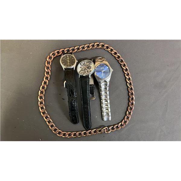 BAG OF 3 ASSORTED WATCHES & CHAIN