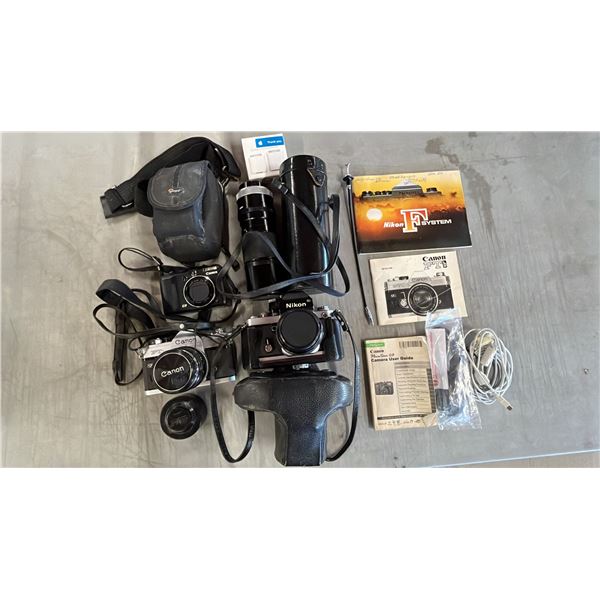 BOX OF CAMERAS & CAMERA ACCESSORIES