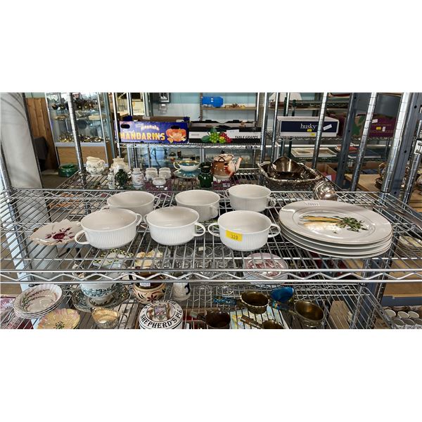 SHELF OF SOUP BOWLS, PLATES & SAUCER