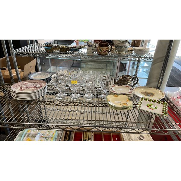 SPODE "SAINT NICK" PLATES, (8) VILLEROY & BOCH WINE GLASSES, BURLEIGH ART DECO SIDE PLATES & MORE