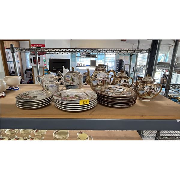 ASSORTED VINTAGE KUTANI JAPAN PORCELAIN CHINA: TEAPOTS, CREAMERS, SUGARS, SIDE PLATES & MORE