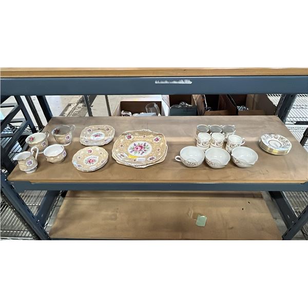 SHELF OF VINTAGE ROYAL ALBERT "DEVANSHIRE LACE" & COALPORT "ALLEGRO" CHINA