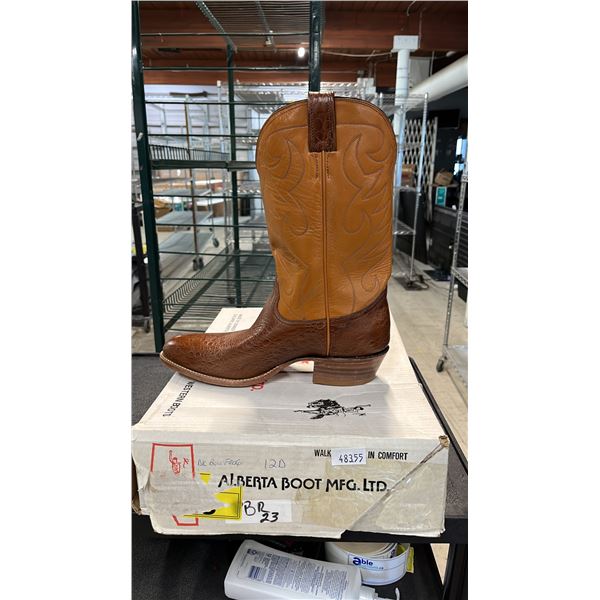 PAIR OF ALBERTA BOOTS BROWN LEATHER MEN'S COWBOY BOOTS: SIZE 12D