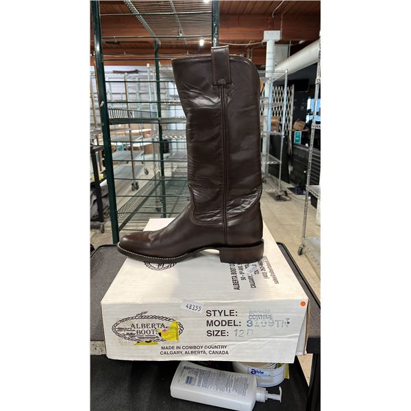 PAIR OF ALBERTA BOOTS DK. BROWN LEATHER MEN'S COWBOY BOOTS: SIZE 12D