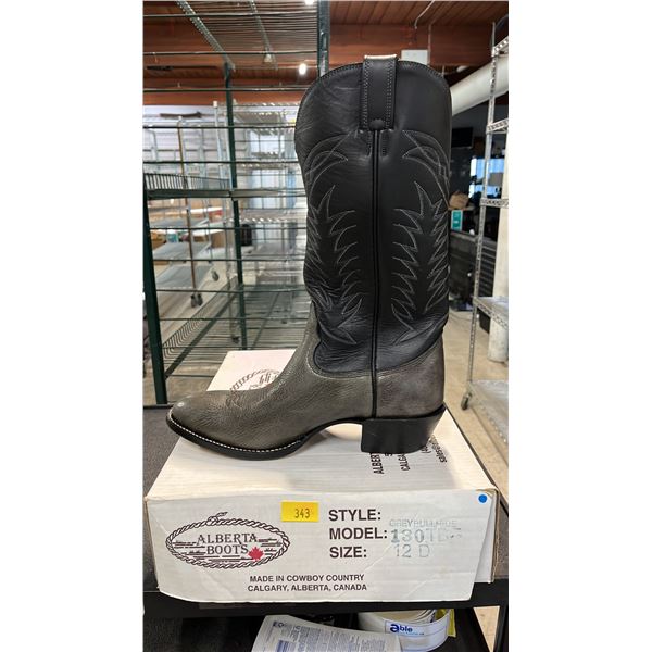 PAIR OF ALBERTA BOOTS DK GREY LEATHER MEN'S COWBOY BOOTS: SIZE 12D