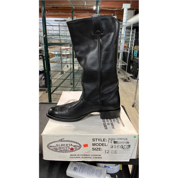 PAIR OF ALBERTA BOOTS BLACK LEATHER MEN'S COWBOY BOOTS: SIZE 12EE
