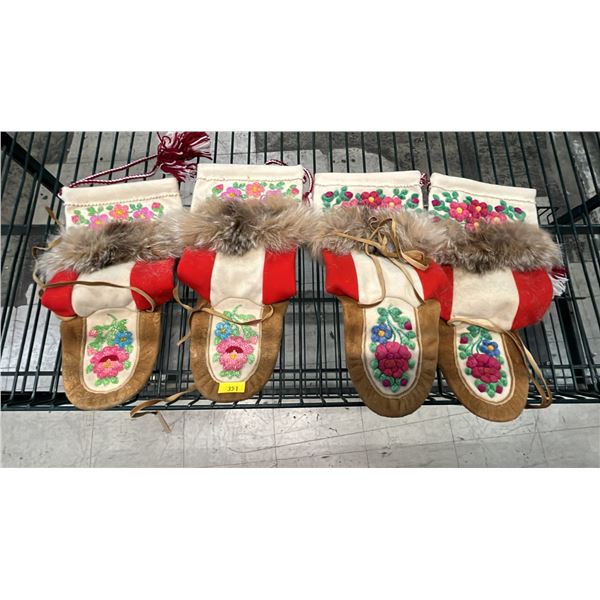 PAIR OF FIRST NATIONS BEADED MUKLUKS & CARIBOU HAIR TUFTED MUKLUKS
