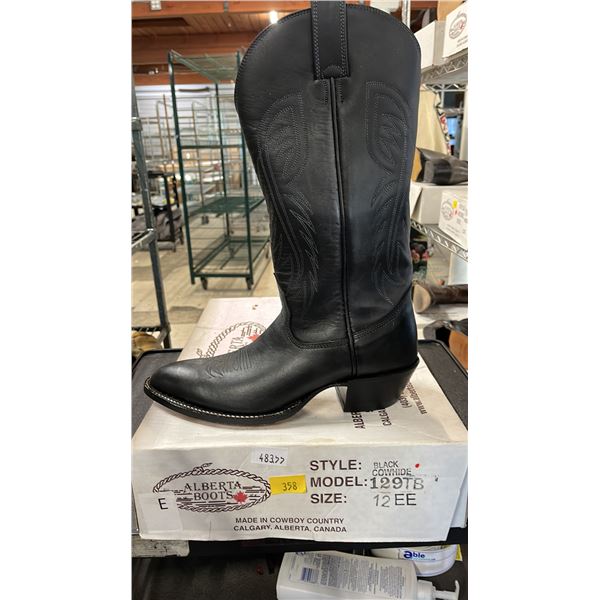 PAIR OF ALBERTA BOOTS BLACK LEATHER MEN'S COWBOY BOOTS: SIZE 12EE