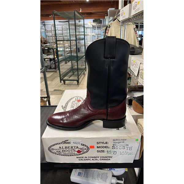 PAIR OF ALBERTA BOOTS BLACK  & BURGUNDY LEATHER MEN'S COWBOY BOOTS: SIZE 10D
