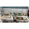Image 1 : SHELF OF ASSORTED ART: MOST ARE ORIGINAL FRAMED WATERCOLOUR & OIL PAINTINGS