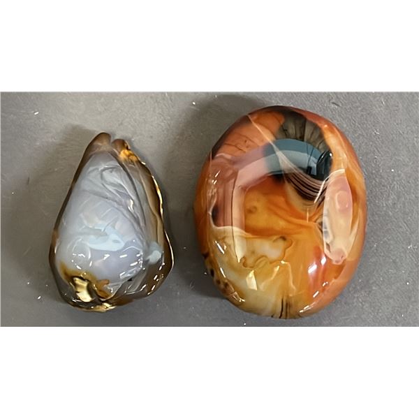 (2) IRON RED AGATE ORNAMENTS