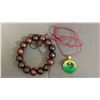 Image 1 : PURPLE TAN WOOD BEAD BRACELET & JADEITE PENDANT