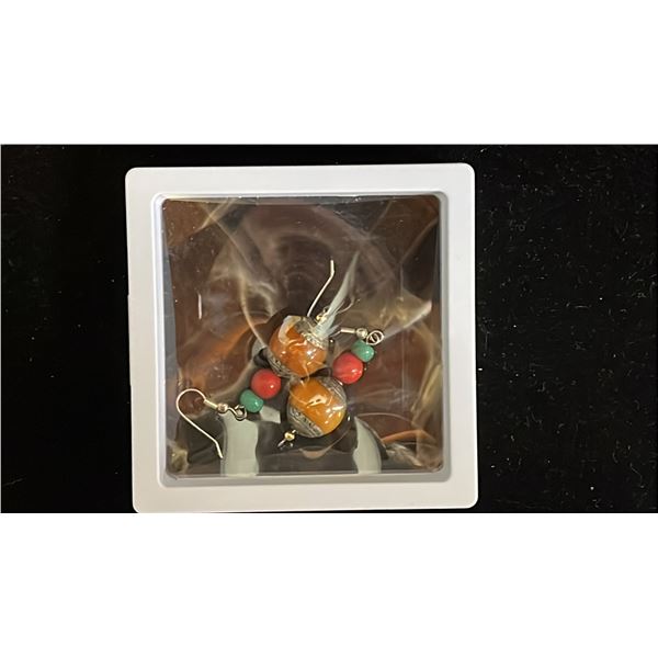 PAIR OF SINO-TIBETAN BEESWAX EARRINGS