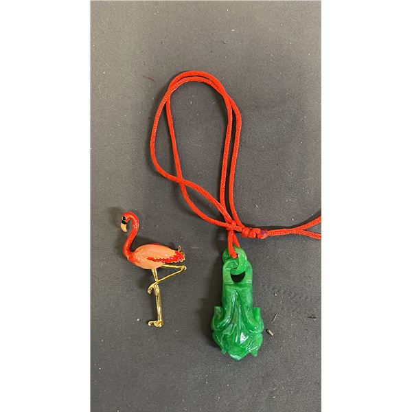 GREEN CRUDE JADEITE PENDANT & CRANE PIN