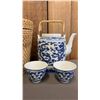 Image 2 : ASIAN PORCELAIN TEAPOT WITH 2 CUPS IN WICKER BASKET *TEAPOT IS MISSING LID*