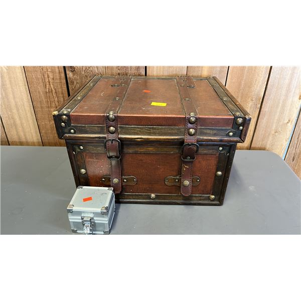 16.5" X 13" X 11" WOOD STORAGE BOX & SMALL 3.5" X 3" X 3" STORAGE BOX
