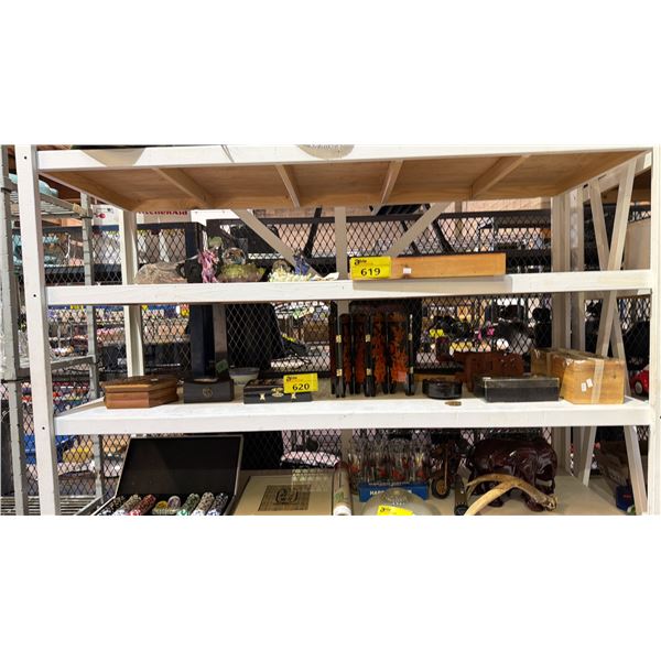 SHELF OF ASSORTED CHINESE COLLECTABLES ITEMS