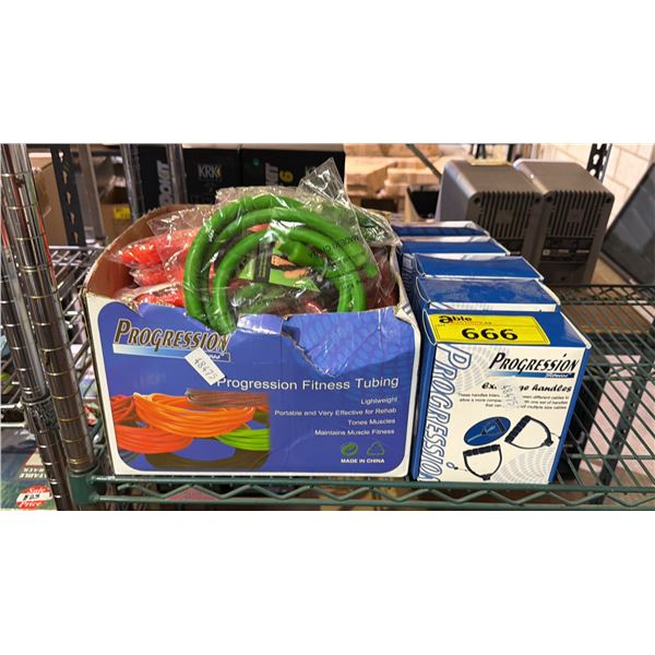 PROGRESSION FITNESS TUBING AND (4) BOXES OF EXCHANGE HANDLES