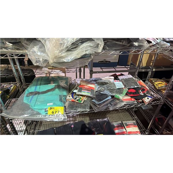 SHELF OF ASSORTED GLOVES AND BAG