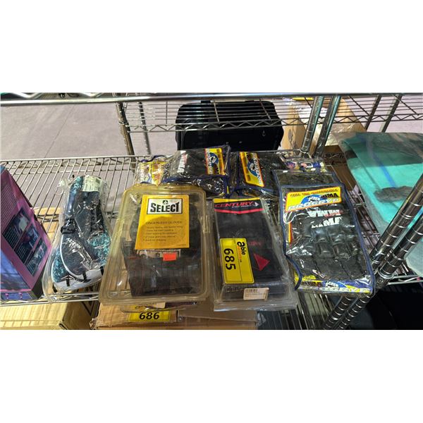 SHELF OF ASSORTED GLOVES