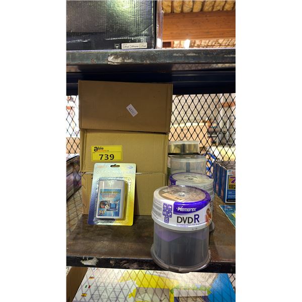 (3) BOXES OF HALLOA CLEANING WIPES AND ASSORTED  DVD R RECORDABLES DISCS