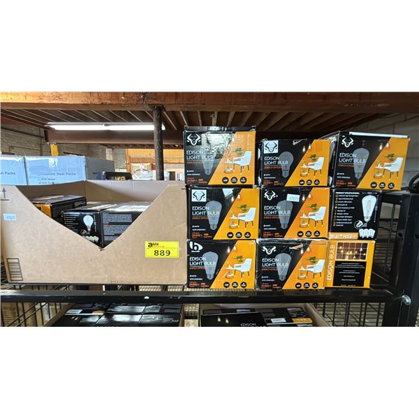 SHELF OF ASSORTED BERELLI LED EDISON LIGHT BULBS