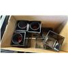 Image 3 : BOX OF GLASS CANDLE HOLDERS & BOX OF SMALL GLASS BOTTLES