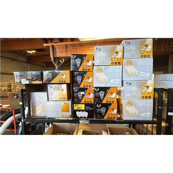 SHELF OF ASSORTED BERELLI LED EDISON LIGHT BULBS