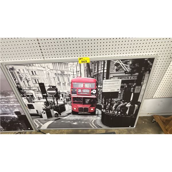 IKEA VILSHILT FRAMED CANVAS PRINT OF A LONDON BUS SCENE