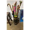 Image 1 : METAL UMBRELLA STAND WITH ASSORTED UMBRELLAS & CANES