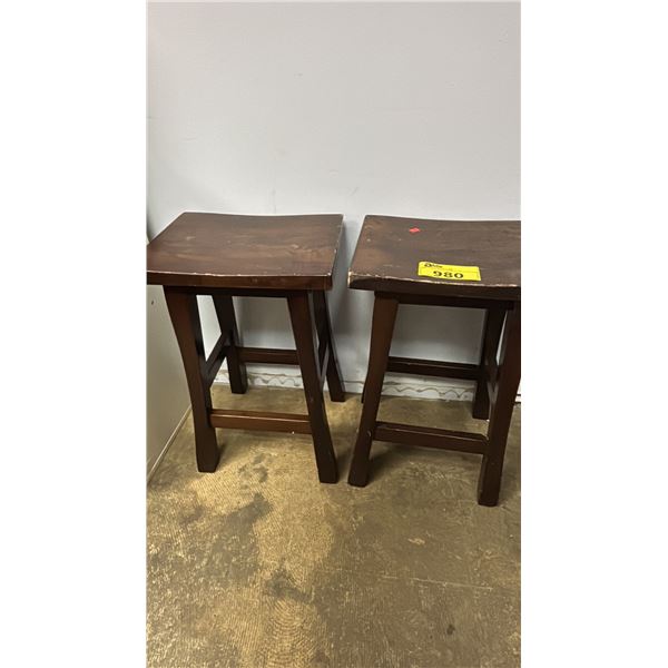 (2) SADDLE SEAT WOOD WALNUT-FINISH BAR STOOLS