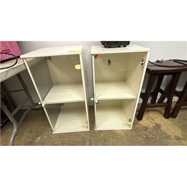 PAIR OF WHITE WOOD GLASS STORAGE DISPLAY CABINETS