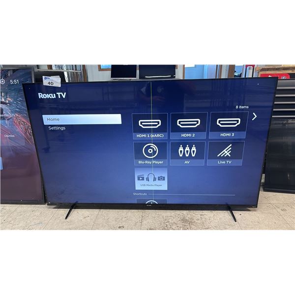 SHARP 65" 4K HD LED ROKU TV WITH STAND *NO REMOTE/VERTICAL DEAD PIXEL LINE*