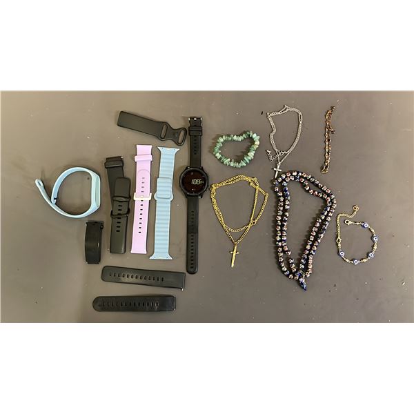 DECATHLON RUNNING STOPWATCH, ASSORTED WATCH BANDS & ASSORTED BRACELETS & NECKLACES