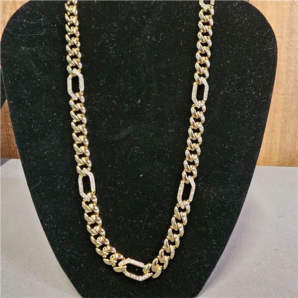 *NEW* 14KT GOLD PLATED 11MM SIMULATED DIAMOND (CZ) ICED OUT CUBAN LINK NECKLACE: 20" LONG