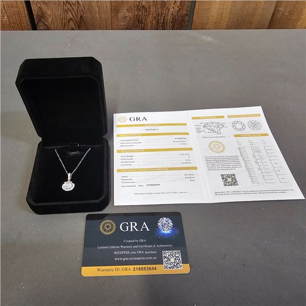 *NEW* 925 SILVER 2 CT MOISSANITE LAB DIAMOND WAVE HALO NECKLACE: 16"-18" LONG