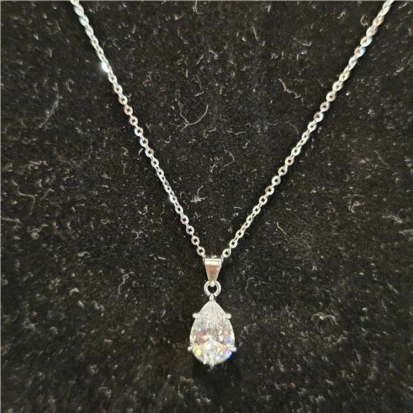 *NEW* .925 SILVER 2CT PEAR CUT SIMULATED DIAMOND (CZ0 NECKLACE: 16"-18" LONG