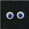 Image 1 : *NEW* .925 SILVER SAPPHIRE BLUE SIMULATED DIAMOND (CZ) HALO EARRINGS: 1CT EACH EARRING
