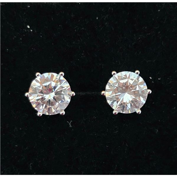 *NEW* .925 SILVER SIMULATED DIAMOND (CZ) STUD EARRINGS: 3CT EACH EARRING
