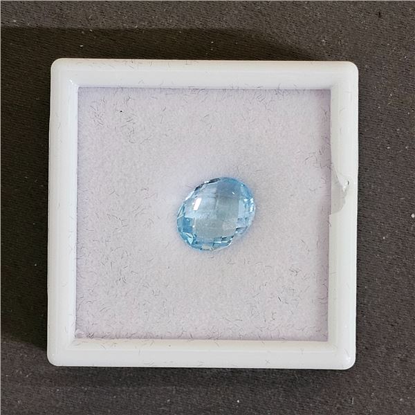 *NEW& 4.1CT OVAL CUT UNTREATED NATURAL SWISS BLUE TOPAZ: 9MM X 11MM