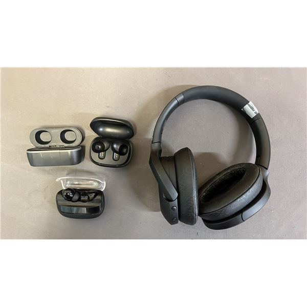 SONY WIRELESS HEAPHONES & (3) EARBUDS CHARGING CASES (ONE 1 EARBUD) *NO CHARGING CABLES*