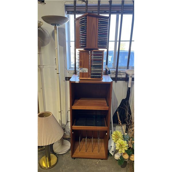 VINTAGE WOOD 3-TIER MEDIA STORAGE CABINET WITH PULL-OUT SHELVES