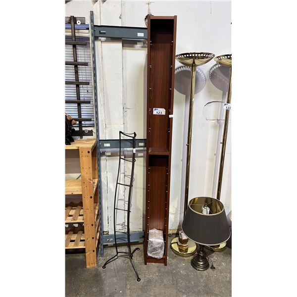 WOOD CD STORAGE TOWER, WROUGHT IRON CD/DVD STORAGE TOWER & END PIECE FOR A METAL STORAGE RACK