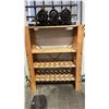 Image 5 : PINE 3-TIER WINE/LIQUEUR STORAGE RACK & (3) SMALL DECORATIVE WOOD BARRELS (CONDITION ISSUES)